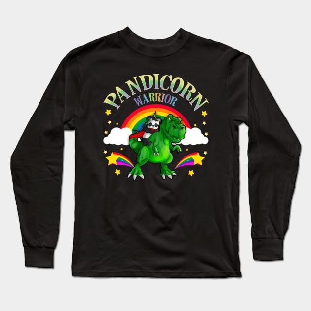 Pandicorn Warrior Panda Bear T Rex Dinosaur Long Sleeve T-Shirt by E